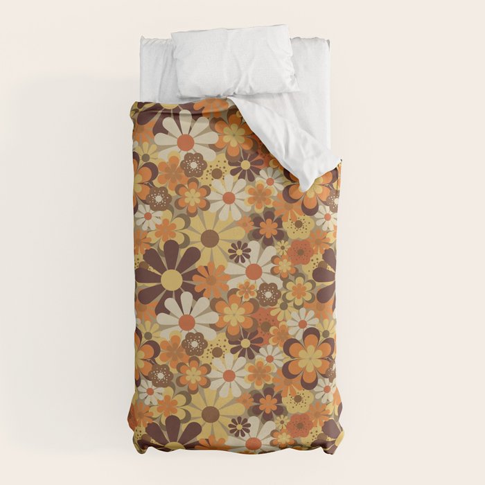 70's Floral Prints, Retro Art Duvet Cover