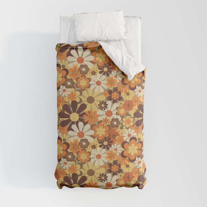 70's Floral Prints, Retro Art Comforter
