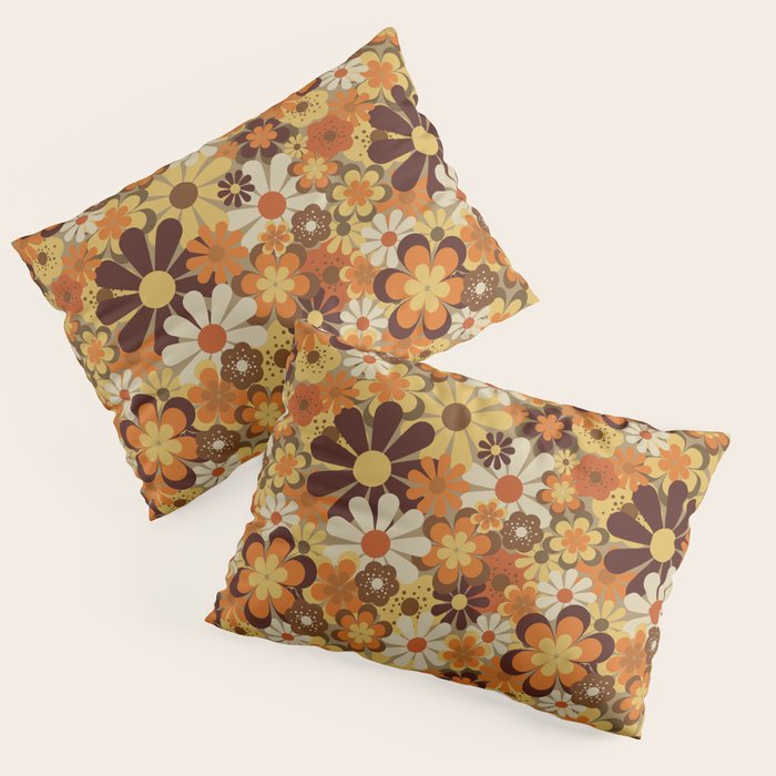70's Floral Prints, Retro Art Pillow Sham