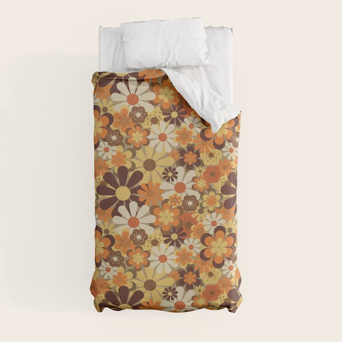 70's Floral Prints, Retro Art Duvet Cover