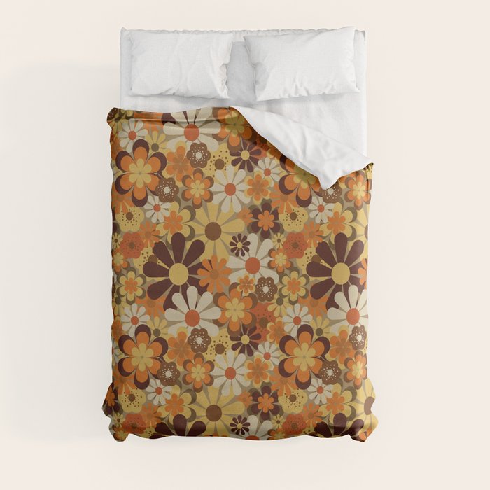 70's Floral Prints, Retro Art Duvet Cover