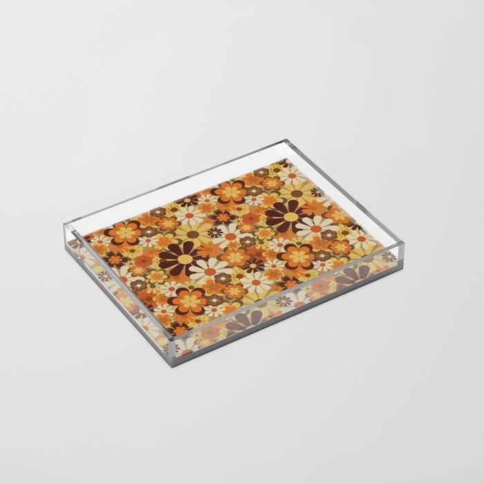 70's Floral Prints, Retro Art Acrylic Tray