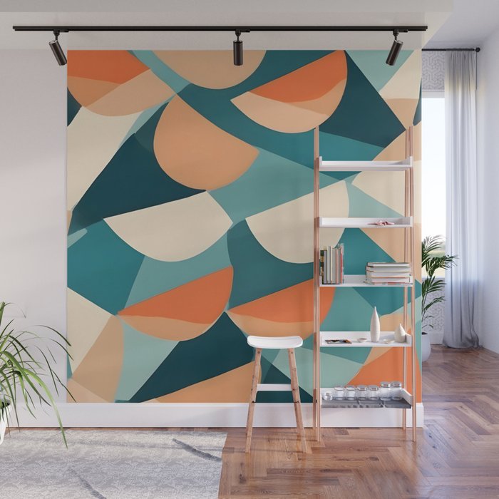 1/4 Cut, Abstract Fresh Fruits Citrus, Orange Lemon Illustration Scandinavian, Pastel Geometric Shapes eclectic Contemporary Modern Boho Wall Mural