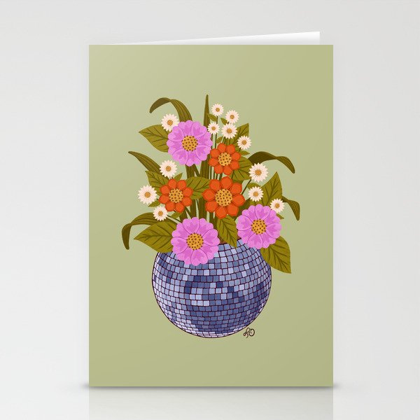 1970s Disco Ball Flower Pot  Stationery Card