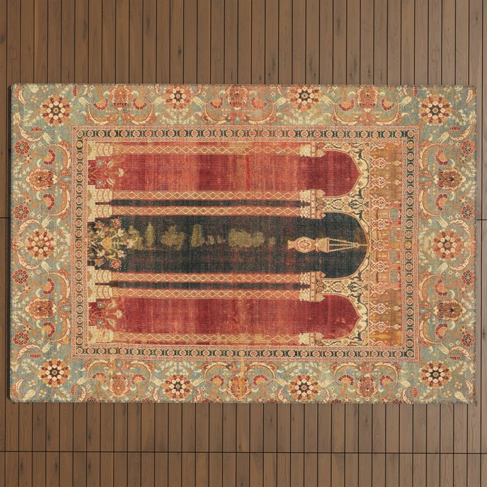 16th Century Carpet with Triple-Arch Design Turkish Print Outdoor Rug