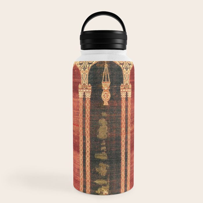 16th Century Carpet with Triple-Arch Design Turkish Print Water Bottle
