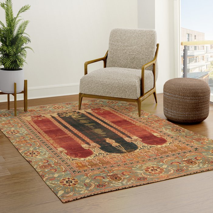 16th Century Carpet with Triple-Arch Design Turkish Print Rug