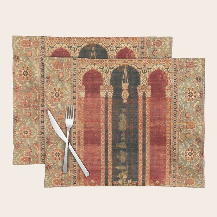 16th Century Carpet with Triple-Arch Design Turkish Print Placemat