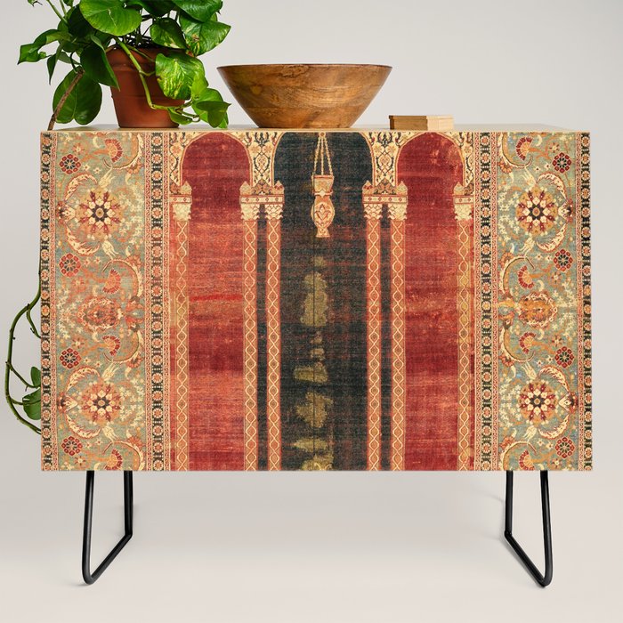 16th Century Carpet with Triple-Arch Design Turkish Print Credenza