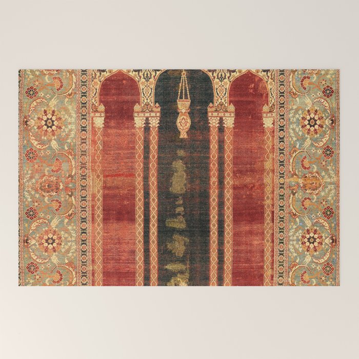 16th Century Carpet with Triple-Arch Design Turkish Print Welcome Mat