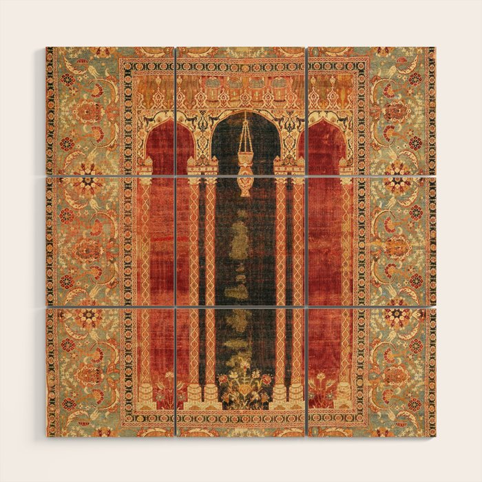 16th Century Carpet with Triple-Arch Design Turkish Print Wood Wall Art