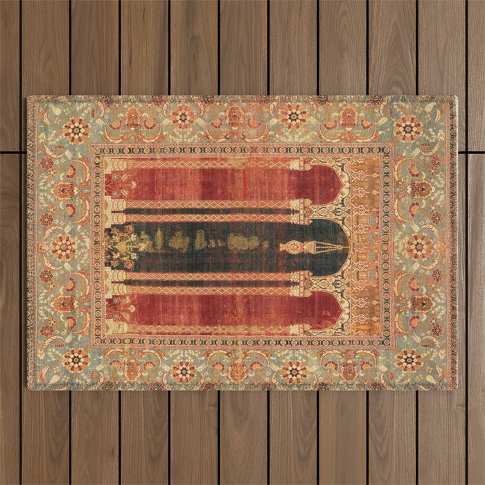 16th Century Carpet with Triple-Arch Design Turkish Print Outdoor Rug