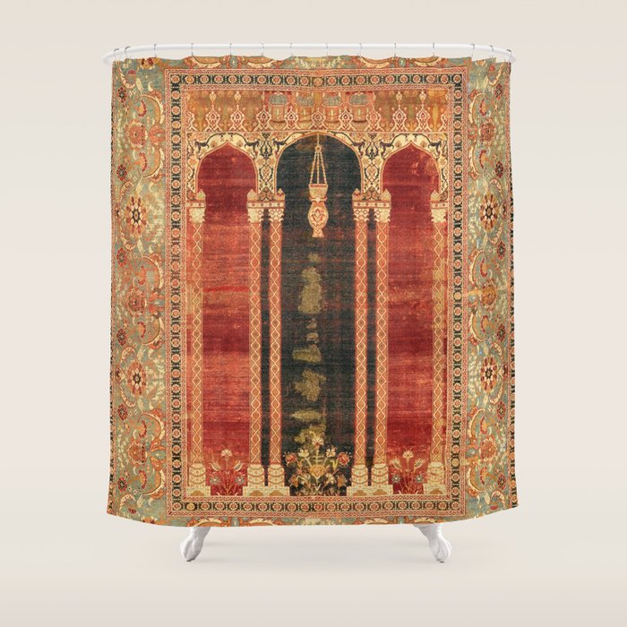 16th Century Carpet with Triple-Arch Design Turkish Print Shower Curtain