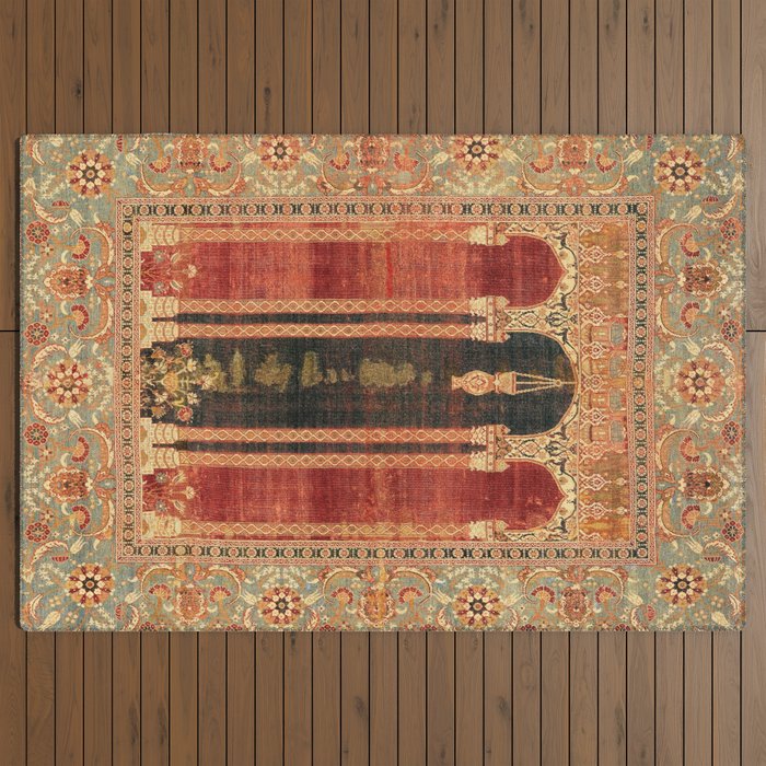 16th Century Carpet with Triple-Arch Design Turkish Print Outdoor Rug