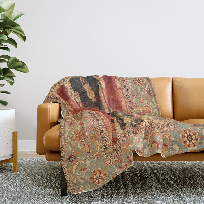 16th Century Carpet with Triple-Arch Design Turkish Print Throw Blanket