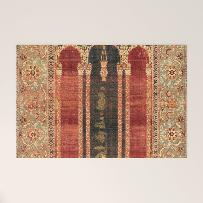 16th Century Carpet with Triple-Arch Design Turkish Print Welcome Mat