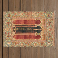 16th Century Carpet with Triple-Arch Design Turkish Print Outdoor Rug