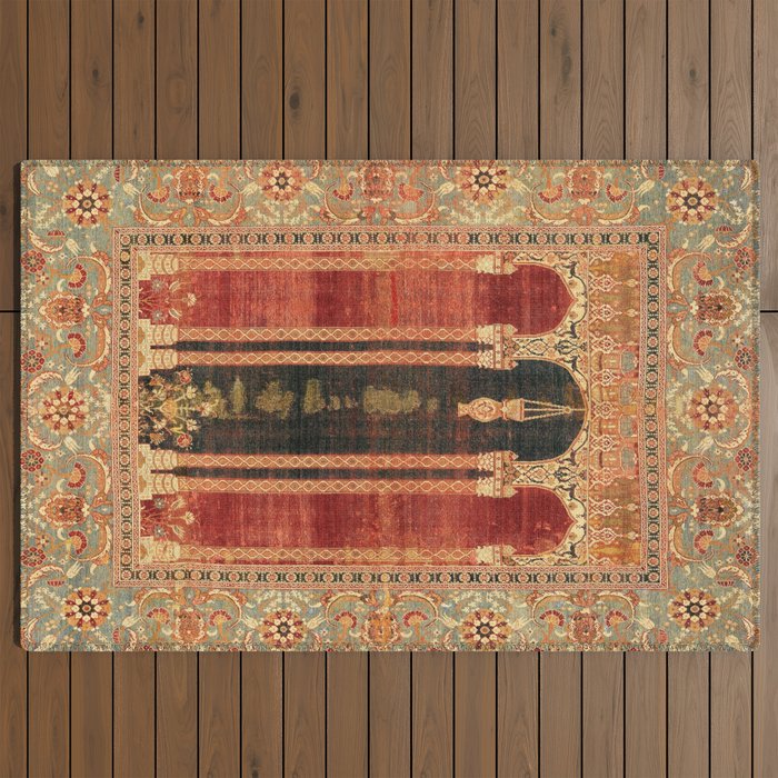16th Century Carpet with Triple-Arch Design Turkish Print Outdoor Rug