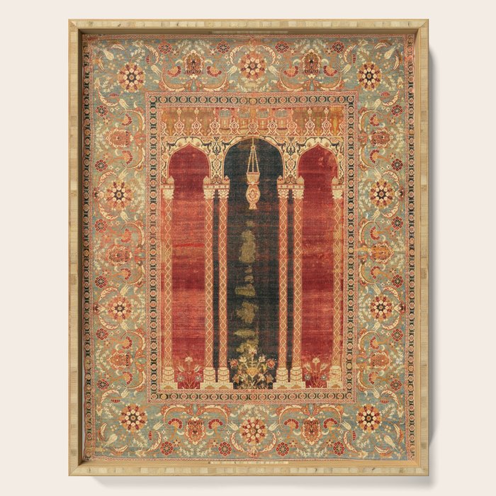 16th Century Carpet with Triple-Arch Design Turkish Print Serving Tray