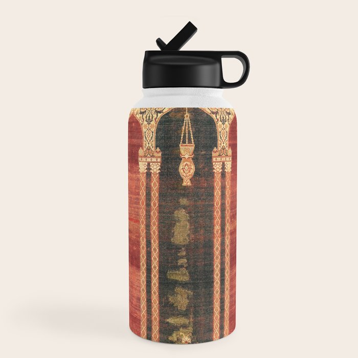 16th Century Carpet with Triple-Arch Design Turkish Print Water Bottle