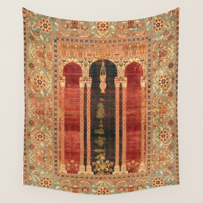 16th Century Carpet with Triple-Arch Design Turkish Print Wall Tapestry
