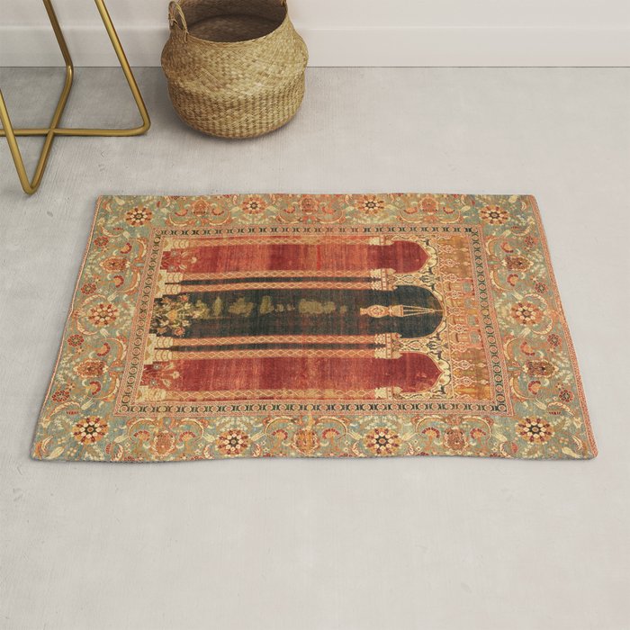 16th Century Carpet with Triple-Arch Design Turkish Print Rug