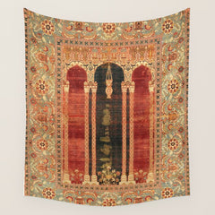 16th Century Carpet with Triple-Arch Design Turkish Print Wall Tapestry