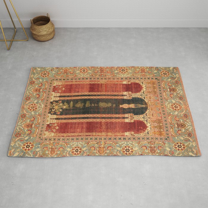 16th Century Carpet with Triple-Arch Design Turkish Print Rug