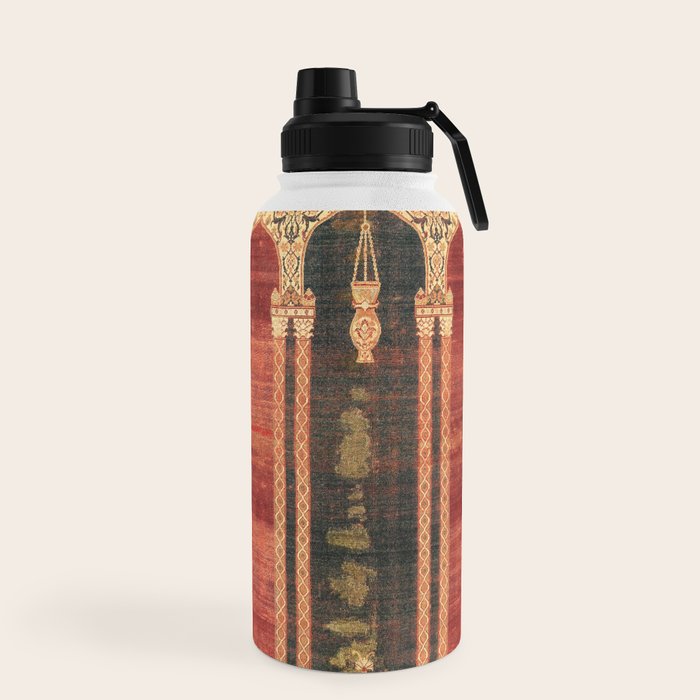 16th Century Carpet with Triple-Arch Design Turkish Print Water Bottle
