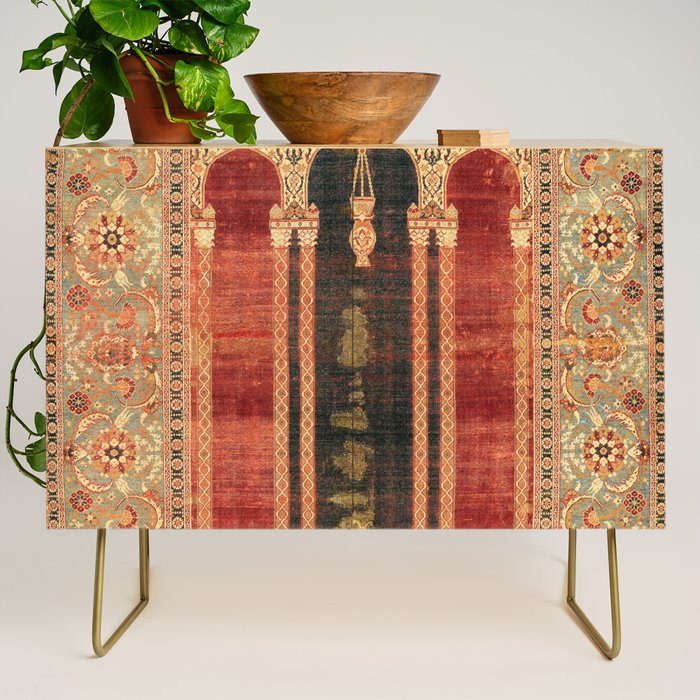 16th Century Carpet with Triple-Arch Design Turkish Print Credenza