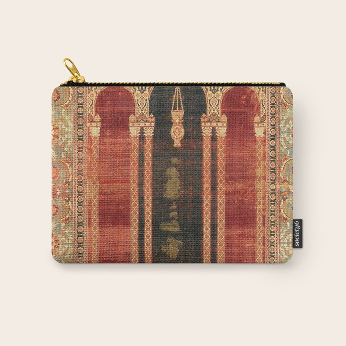 16th Century Carpet with Triple-Arch Design Turkish Print Carry All Pouch