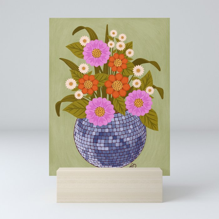 1970s Disco Ball Flower Pot  Mini Art Print