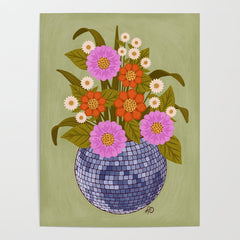 1970s Disco Ball Flower Pot  Poster