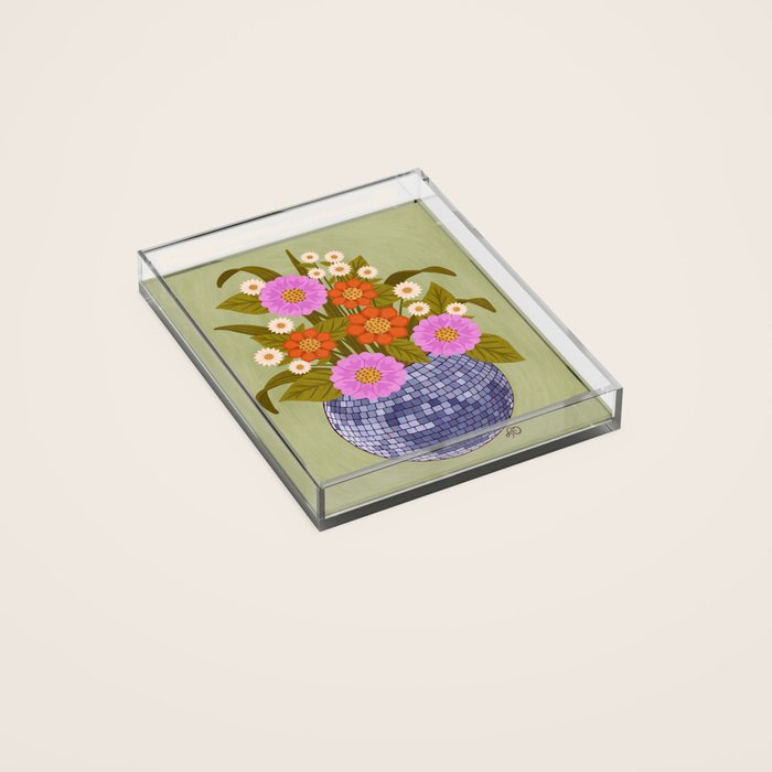 1970s Disco Ball Flower Pot  Acrylic Tray