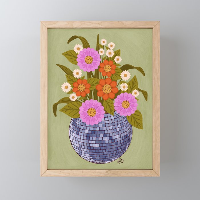 1970s Disco Ball Flower Pot  Mini Art Print