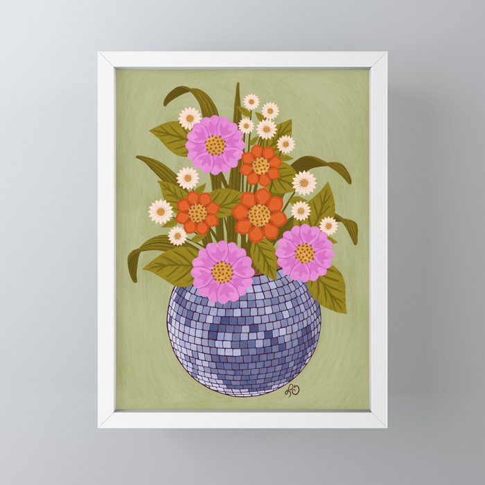1970s Disco Ball Flower Pot  Mini Art Print