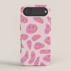 70s retro pink smiles pattern  iPhone Case