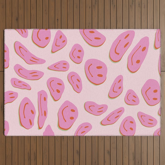 70s retro pink smiles pattern  Outdoor Rug