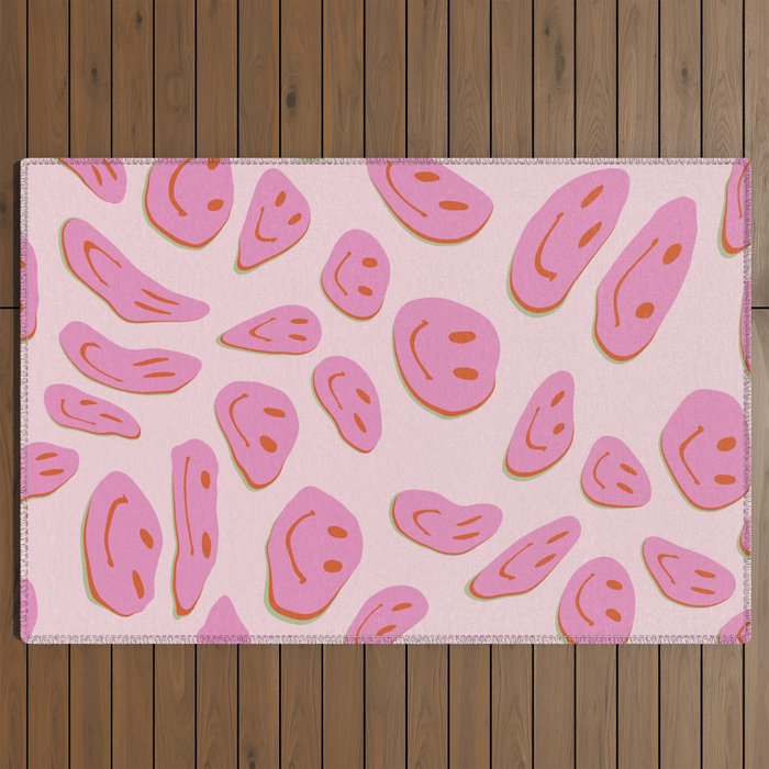 70s retro pink smiles pattern  Outdoor Rug