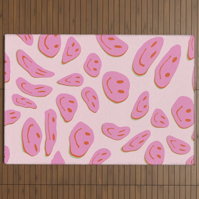 70s retro pink smiles pattern  Outdoor Rug