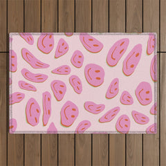 70s retro pink smiles pattern  Outdoor Rug