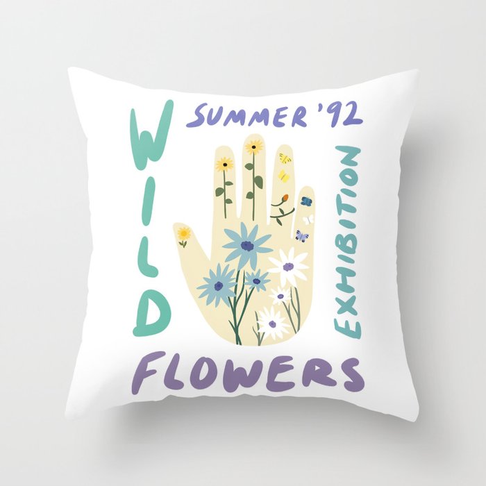90s Wild Flowers Exhibition Poster Throw Pillow