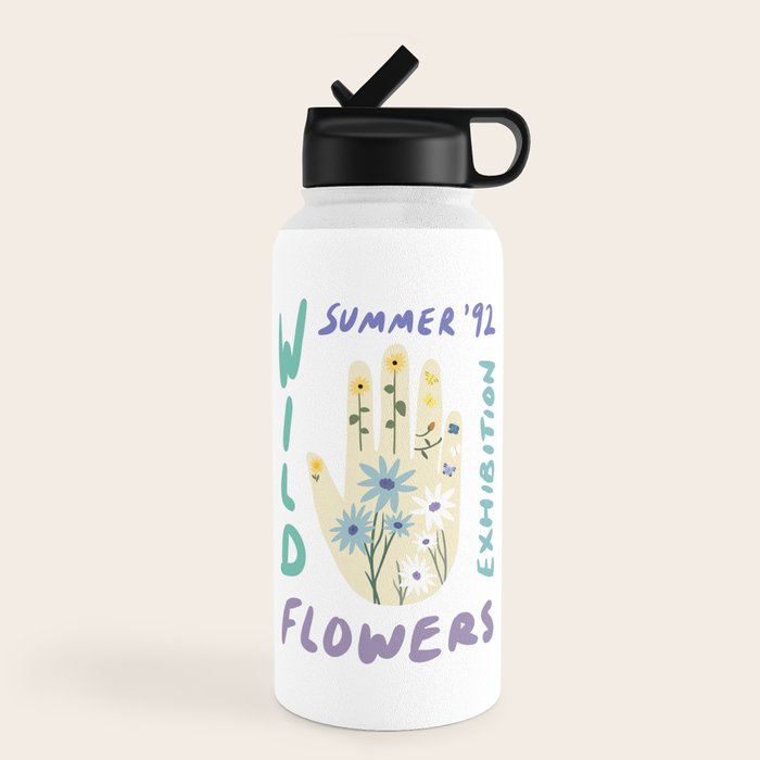 90s Wild Flowers Exhibition Poster Water Bottle