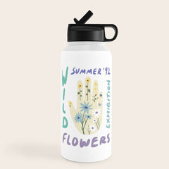 90s Wild Flowers Exhibition Poster Water Bottle
