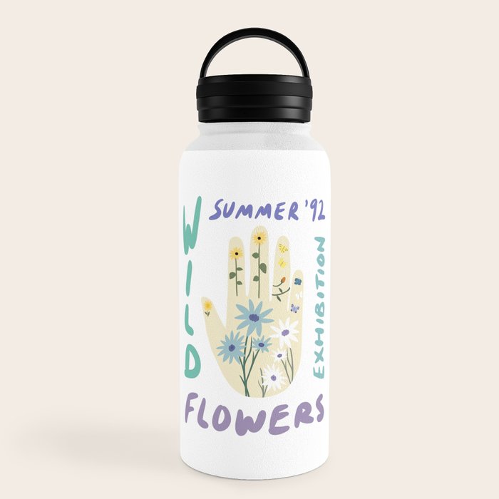 90s Wild Flowers Exhibition Poster Water Bottle