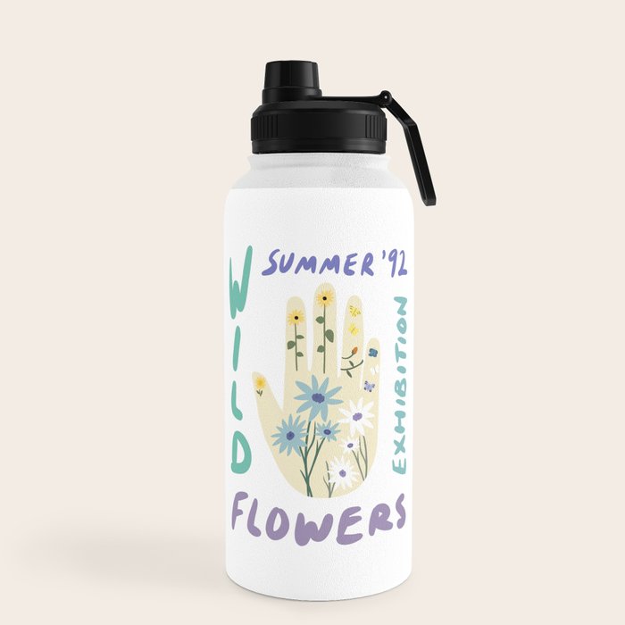 90s Wild Flowers Exhibition Poster Water Bottle