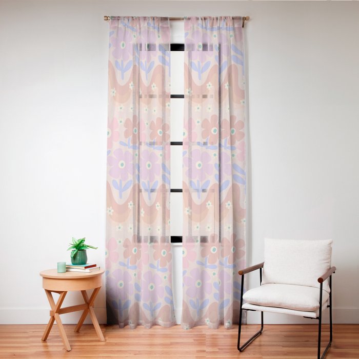 70s Retro Floral vibe Window Curtain