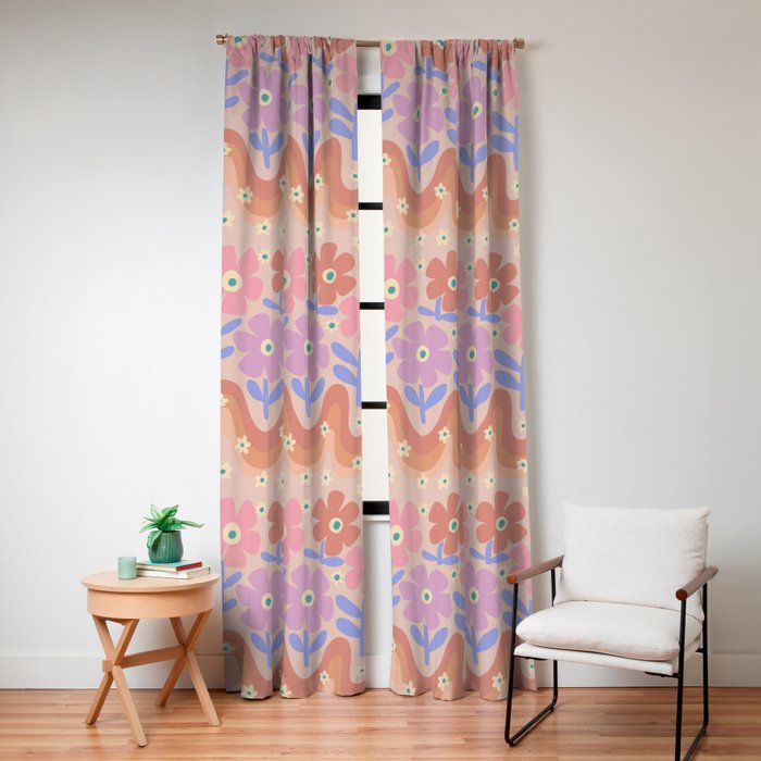 70s Retro Floral vibe Window Curtain