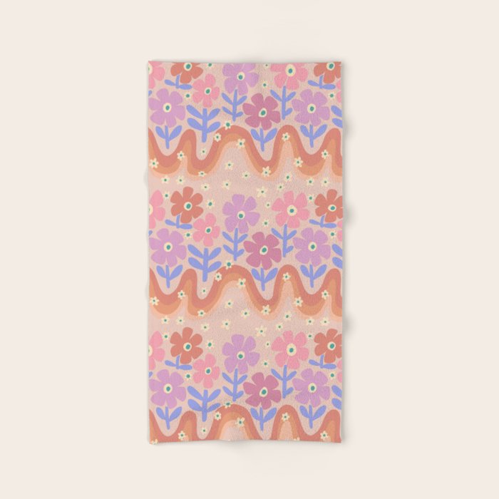 70s Retro Floral vibe Bath Towel