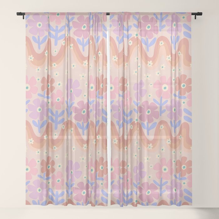 70s Retro Floral vibe Window Curtain